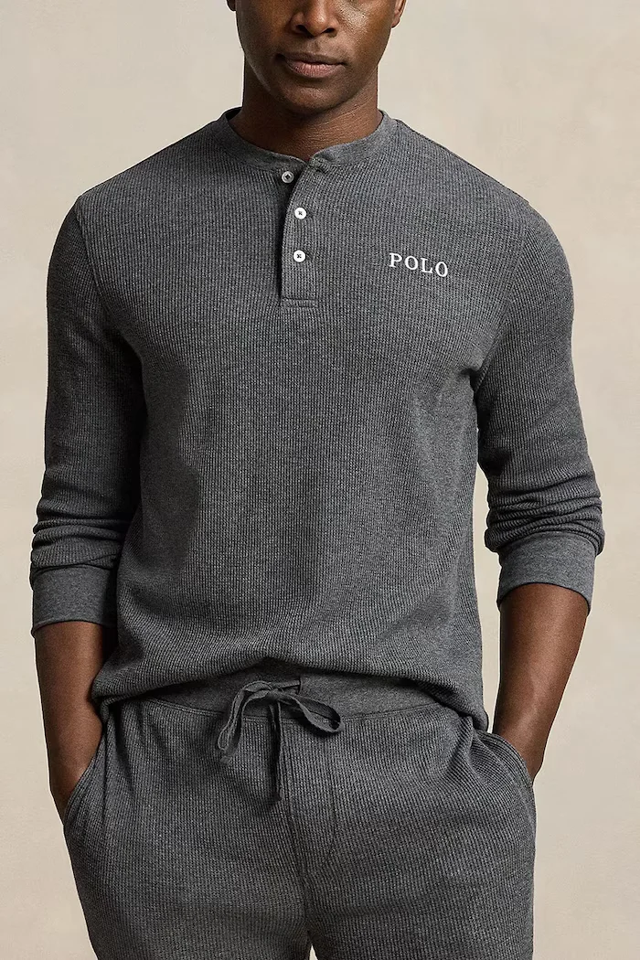 Polo Ralph Lauren горнище на пижама с дълги ръкави мъжко с памук сиво 714950609