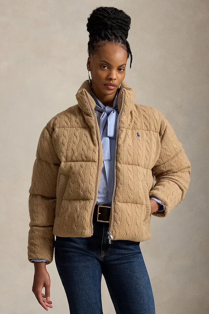 Polo Ralph Lauren капитонирано яке дамско с вълна кафяво 211A10457
