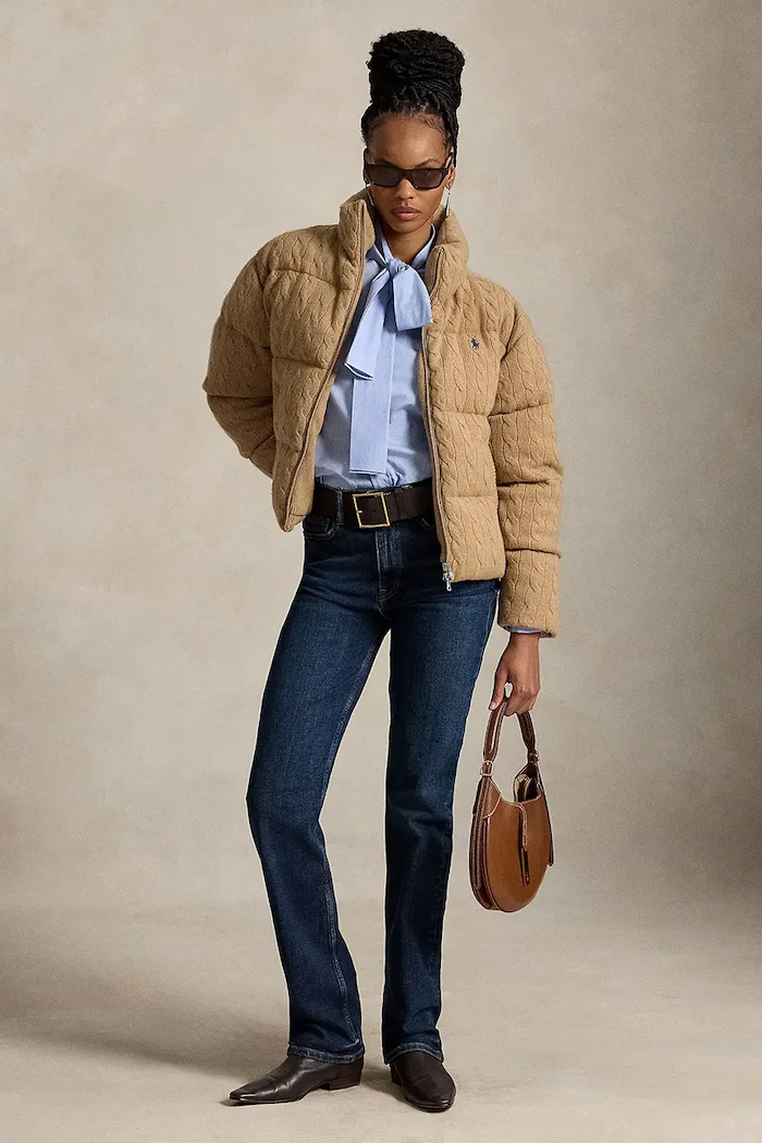 Polo Ralph Lauren капитонирано яке дамско с вълна кафяво 211A10457