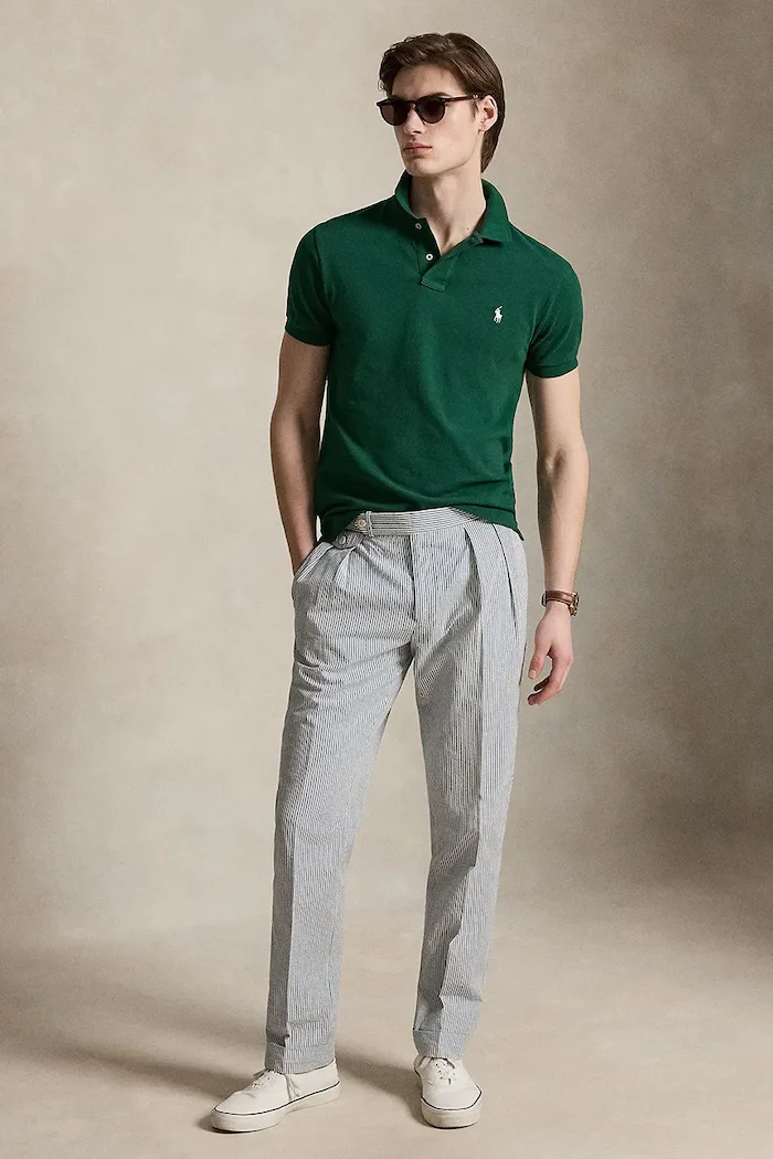 Polo Ralph Lauren мъжка тениска с яка от памук зелена 710536856
