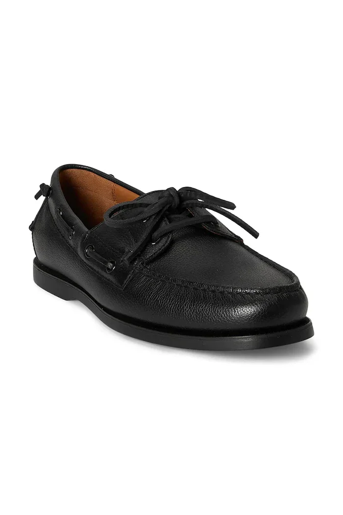 Polo Ralph Lauren мокасини мъжки от кожа Merton Boat черни с равна подметка 803P07643001