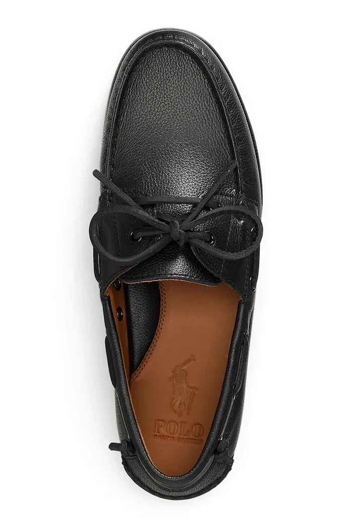 Polo Ralph Lauren мокасини мъжки от кожа Merton Boat черни с равна подметка 803P07643001
