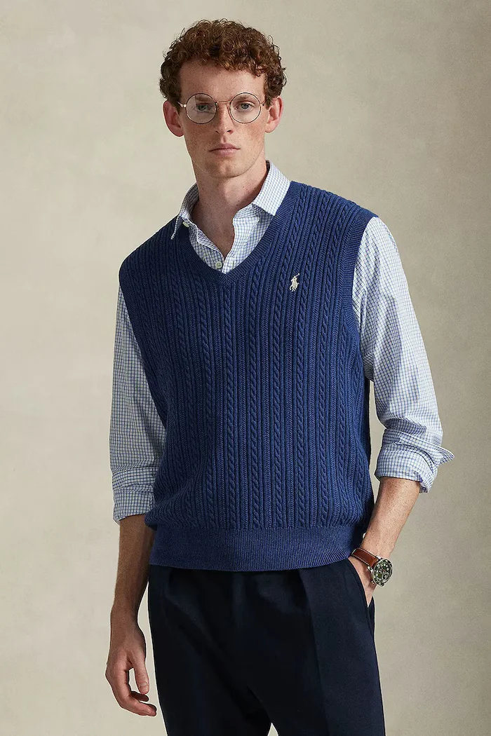Polo Ralph Lauren Памучен елек мъжки в тъмносиньо 710B13895