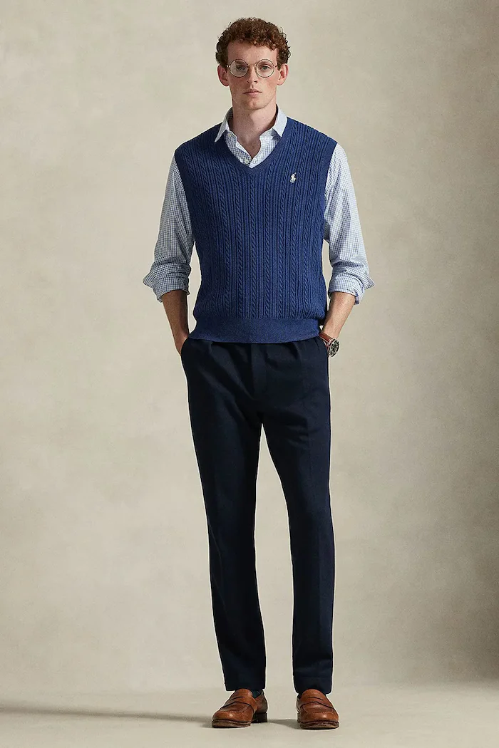 Polo Ralph Lauren Памучен елек мъжки в тъмносиньо 710B13895
