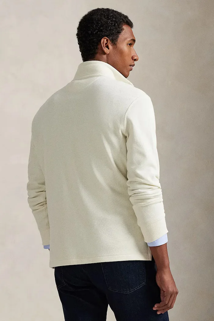 Polo Ralph Lauren Памучен пуловер 40/1 DBL KNIT JACQ мъжки в бежово с поло 710P07411004