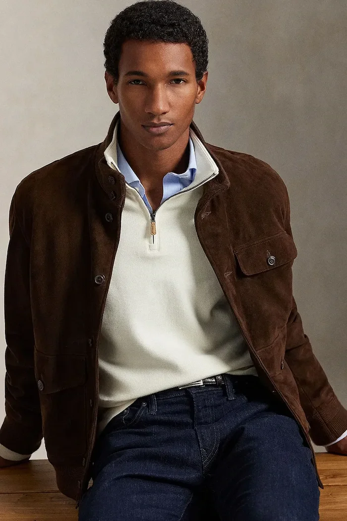 Polo Ralph Lauren Памучен пуловер 40/1 DBL KNIT JACQ мъжки в бежово с поло 710P07411004