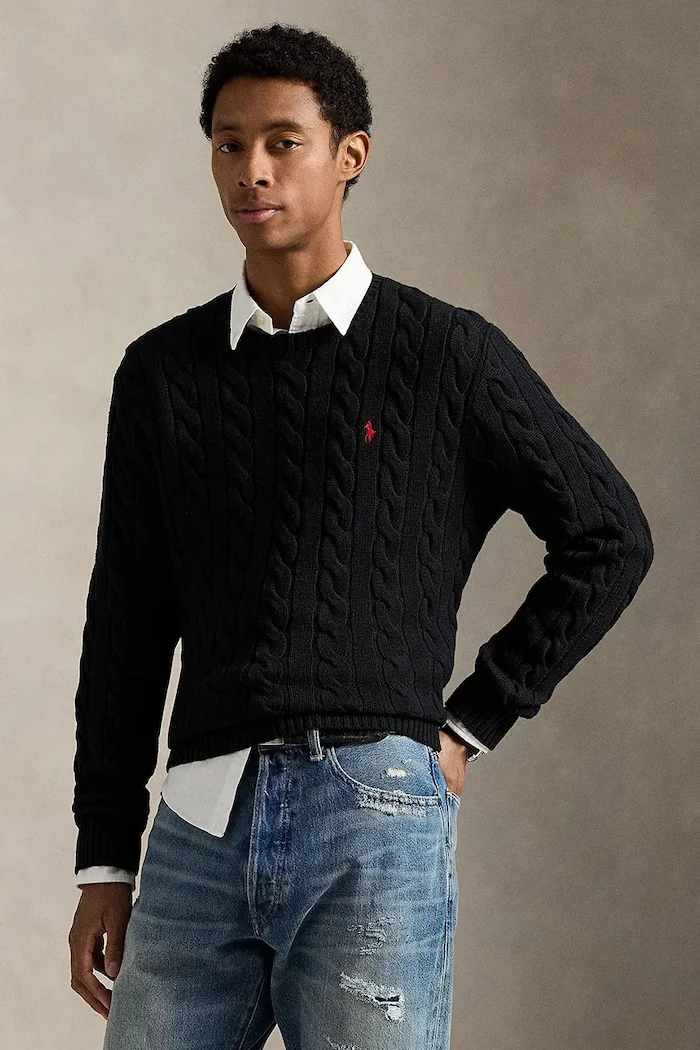 Polo Ralph Lauren Памучен пуловер мъжки в черно от топла материя 710775885012