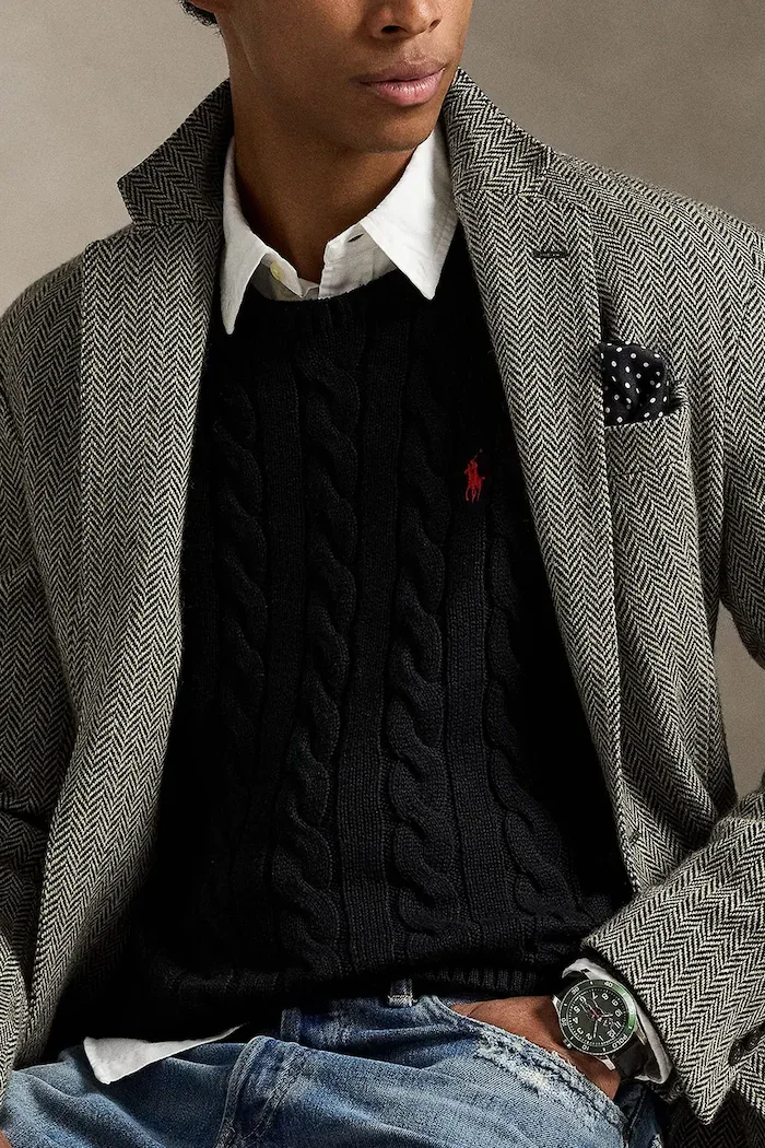 Polo Ralph Lauren Памучен пуловер мъжки в черно от топла материя 710775885012