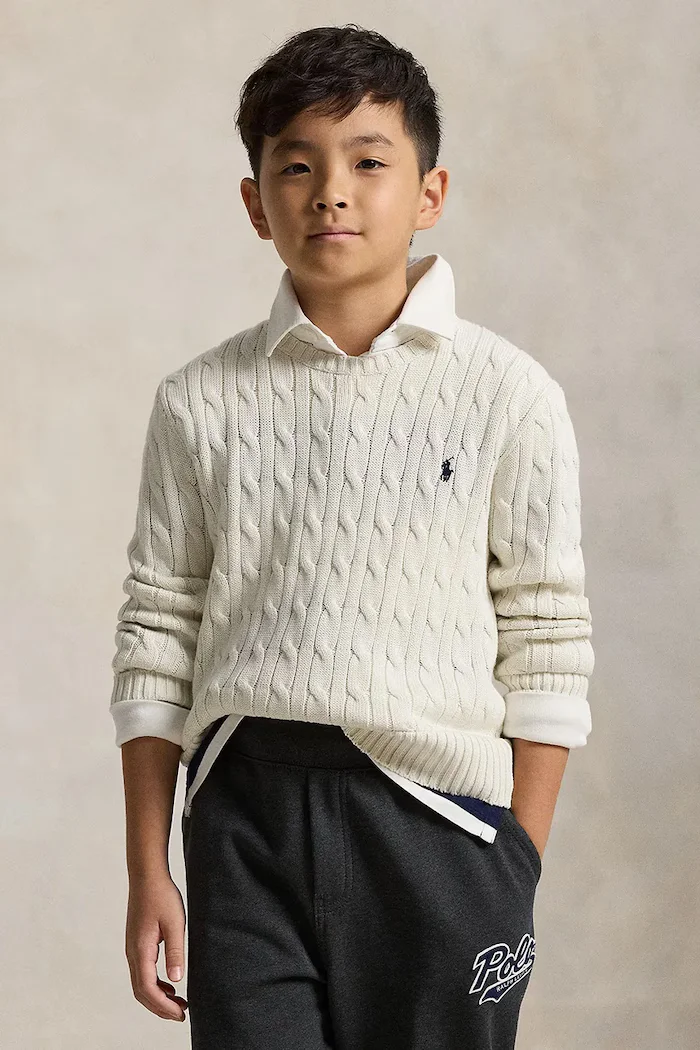Polo Ralph Lauren Памучен пуловер в бяло от лека материя 323702674024