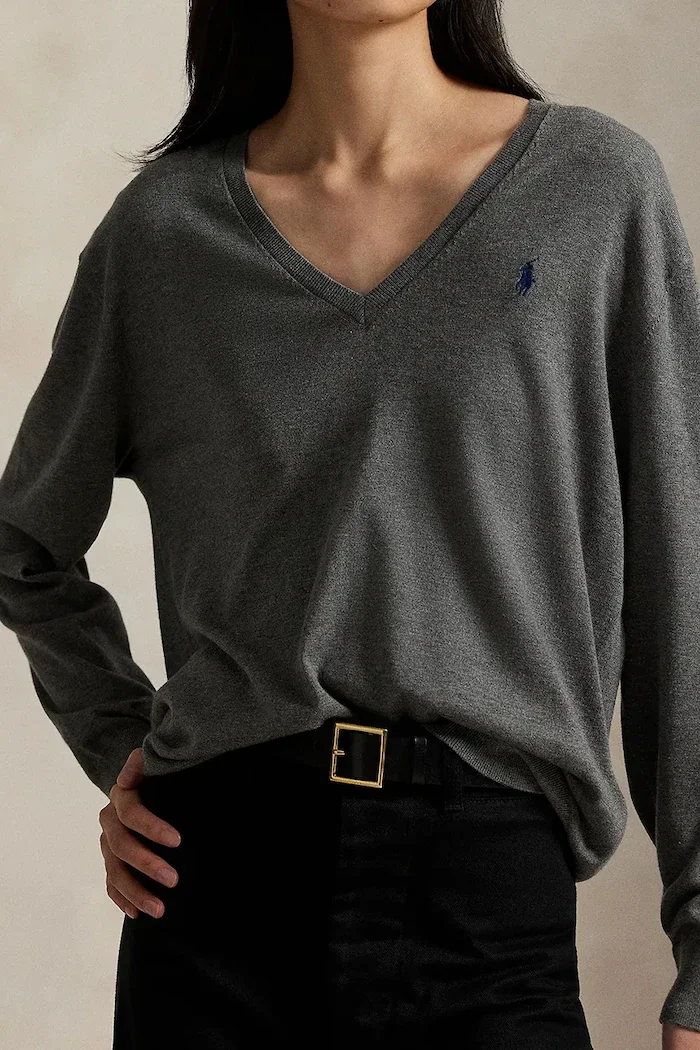 Polo Ralph Lauren Памучен пуловер в сиво от лека материя 211972105