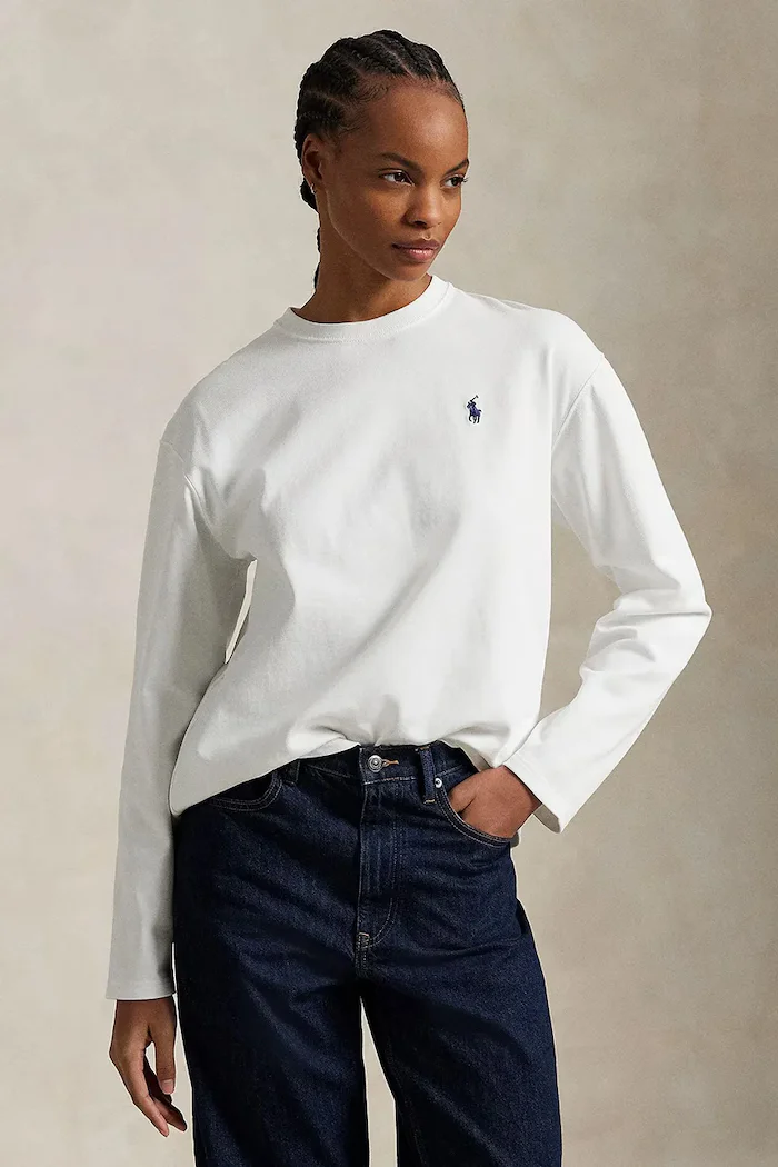 Polo Ralph Lauren Памучна блуза с дълги ръкави в бяло 211967105