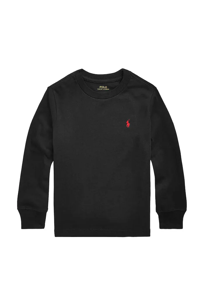 Polo Ralph Lauren Памучна блуза с дълги ръкави в черно с изчистен дизайн 322843804001