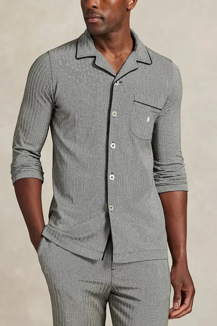 Polo Ralph Lauren Памучна пижама в сиво с десен 714954321