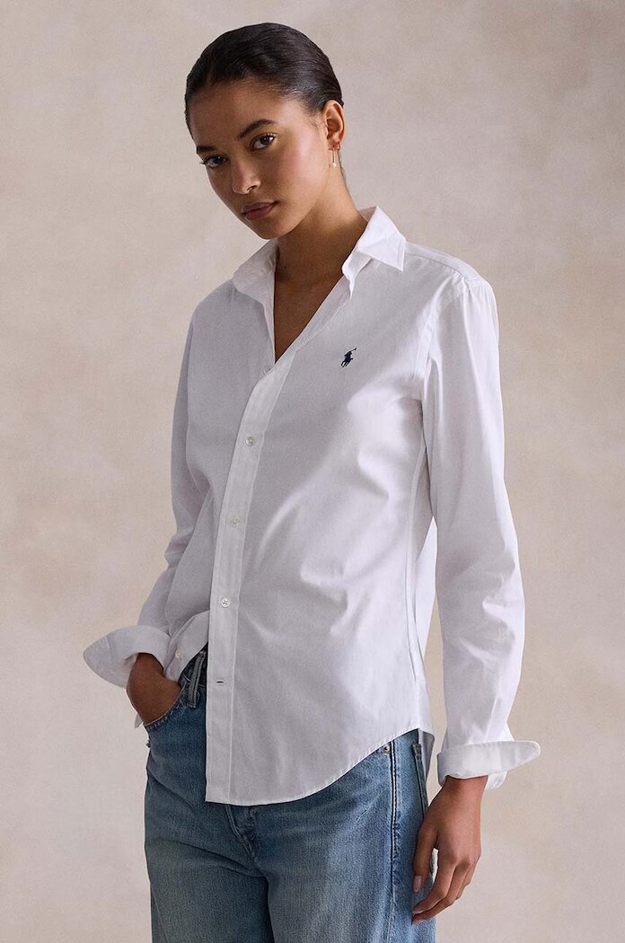 Polo Ralph Lauren Памучна риза дамска в бяло със стандартна кройка с класическа яка 211891376
