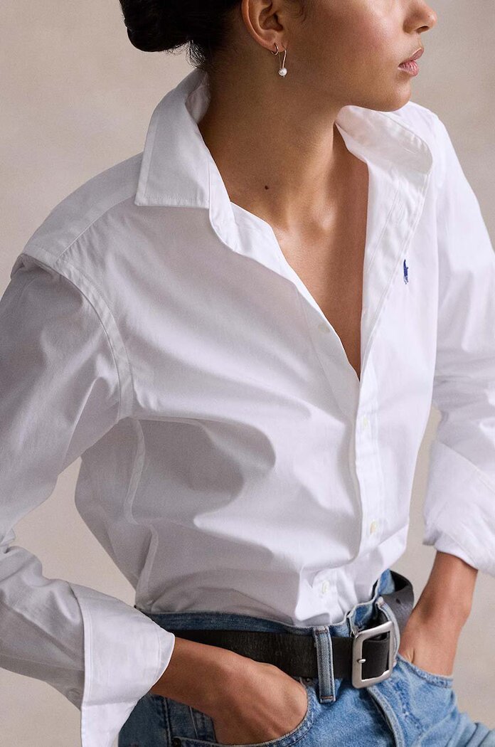 Polo Ralph Lauren Памучна риза дамска в бяло със стандартна кройка с класическа яка 211891376