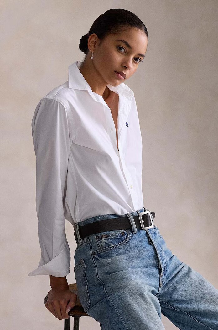 Polo Ralph Lauren Памучна риза дамска в бяло със стандартна кройка с класическа яка 211891376