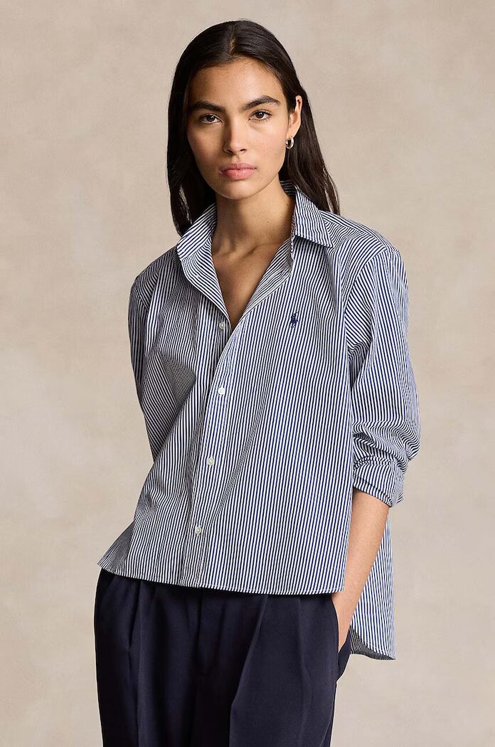 Polo Ralph Lauren Памучна риза дамска в синьо със свободна кройка с класическа яка 211891419