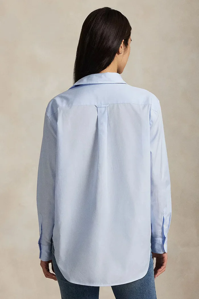 Polo Ralph Lauren Памучна риза Long Sleeve Light Shirt дамска в синьо със свободна кройка с класическа яка 211968220