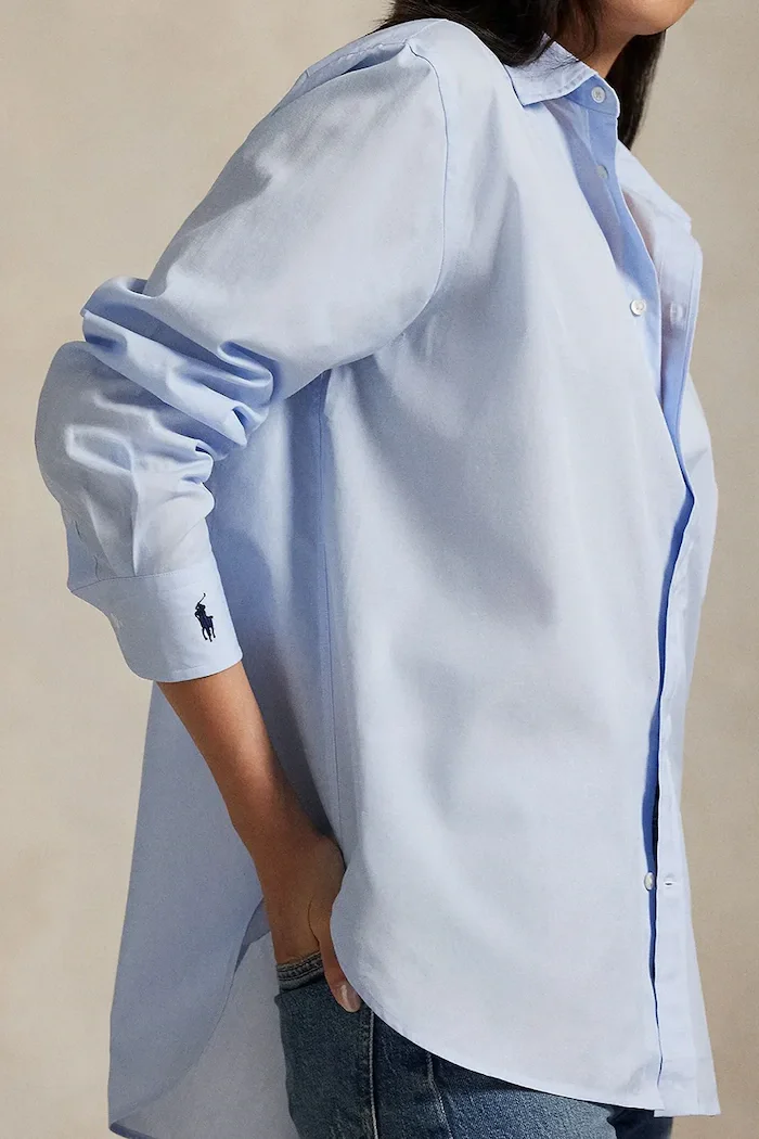 Polo Ralph Lauren Памучна риза Long Sleeve Light Shirt дамска в синьо със свободна кройка с класическа яка 211968220