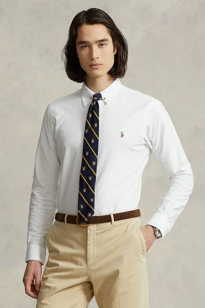Polo Ralph Lauren Памучна риза мъжка в бяло със стандартна кройка с яка с копче 710792041