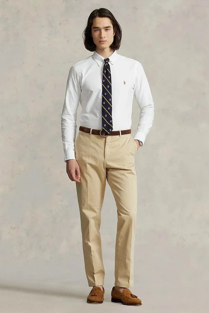 Polo Ralph Lauren Памучна риза мъжка в бяло със стандартна кройка с яка с копче 710792041