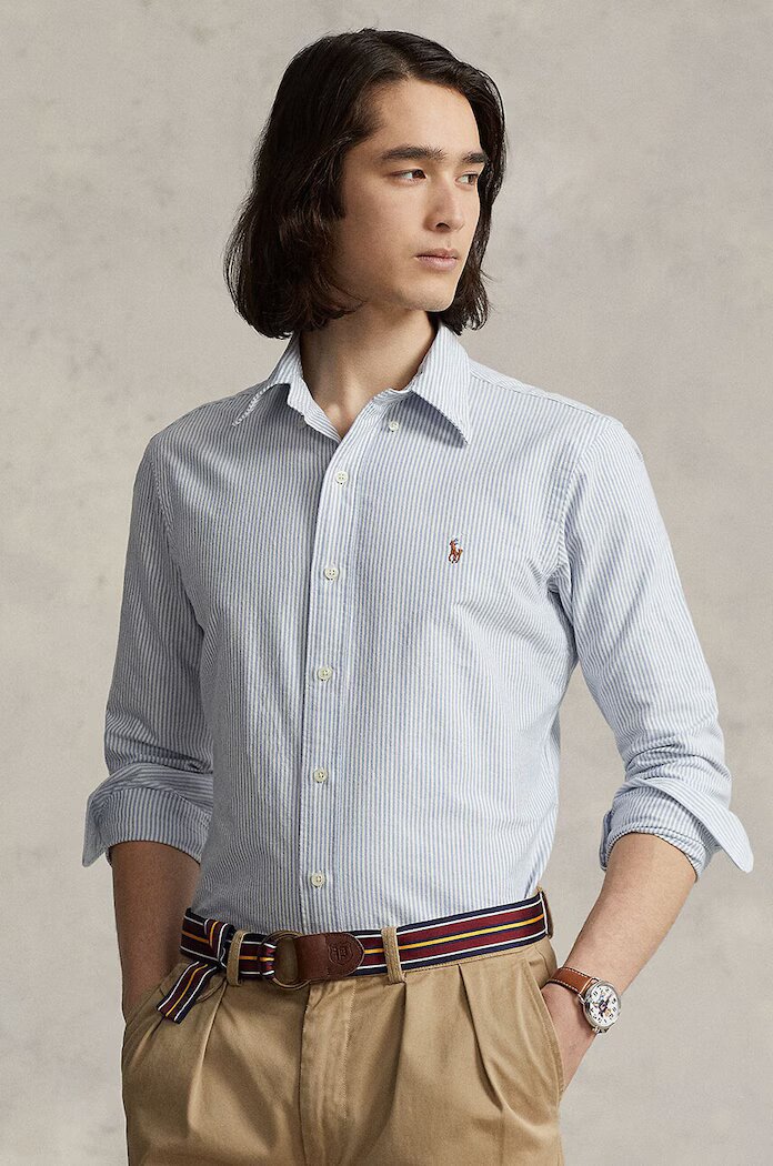 Polo Ralph Lauren Памучна риза мъжка в синьо със стандартна кройка с яка с копче 710792041