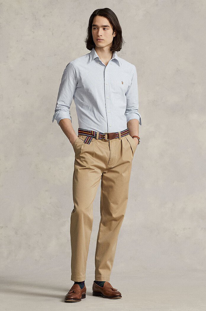 Polo Ralph Lauren Памучна риза мъжка в синьо със стандартна кройка с яка с копче 710792041