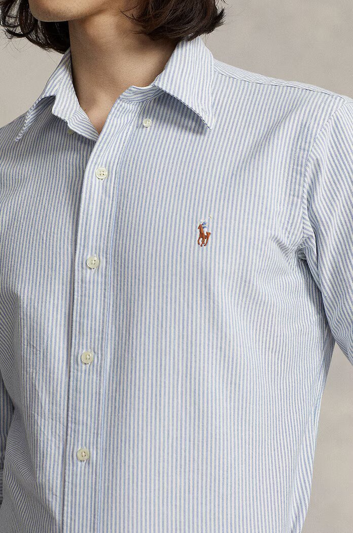 Polo Ralph Lauren Памучна риза мъжка в синьо със стандартна кройка с яка с копче 710792041