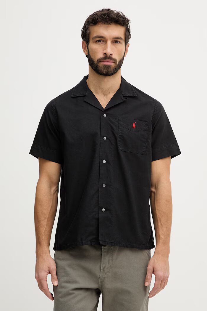 Polo Ralph Lauren Памучна риза в черно със свободна кройка 710980423
