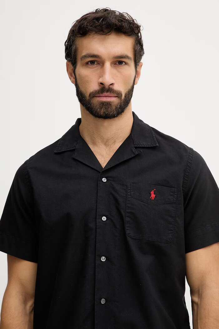 Polo Ralph Lauren Памучна риза в черно със свободна кройка 710980423