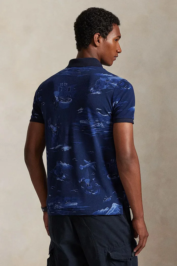 Polo Ralph Lauren Памучна тениска с яка в черно с десен 710P04012
