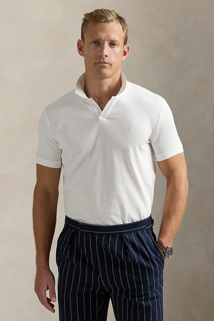 Polo Ralph Lauren Памучна тениска с яка в тъмносиньо с изчистен дизайн 710968951