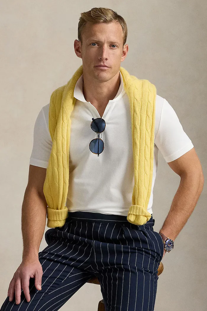 Polo Ralph Lauren Памучна тениска с яка в тъмносиньо с изчистен дизайн 710968951