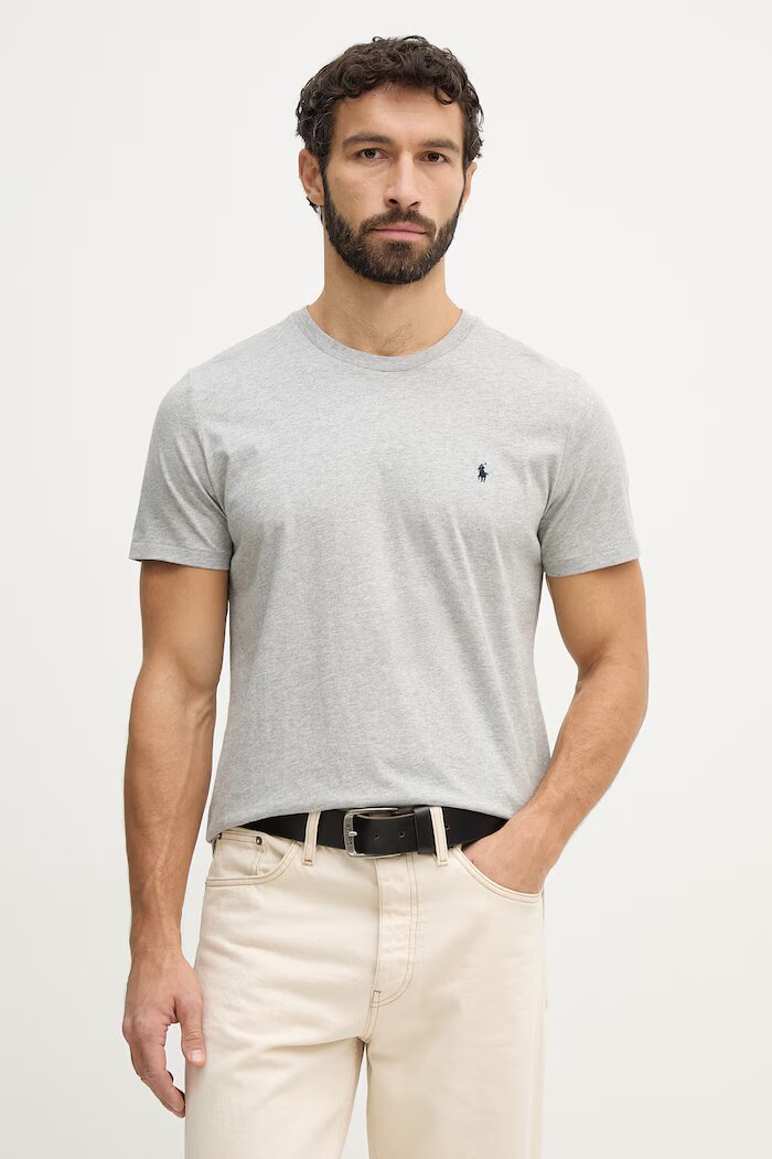 Polo Ralph Lauren Памучна тениска в сиво с изчистен дизайн 714844756