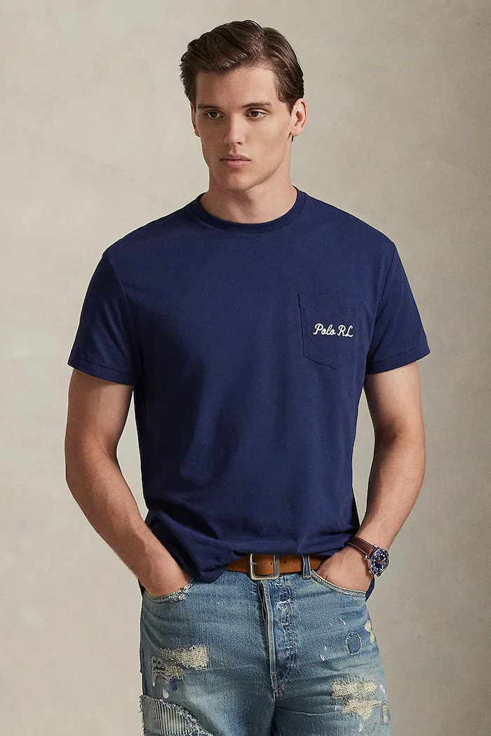 Polo Ralph Lauren Памучна тениска в тъмносиньо с принт 710B16610