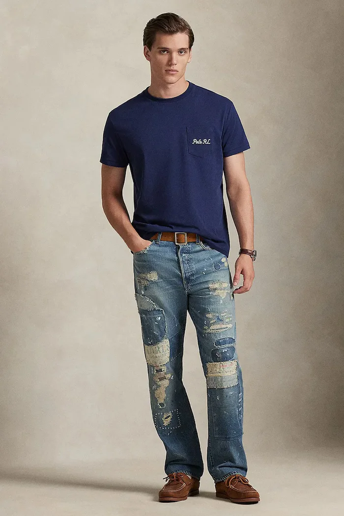 Polo Ralph Lauren Памучна тениска в тъмносиньо с принт 710B16610