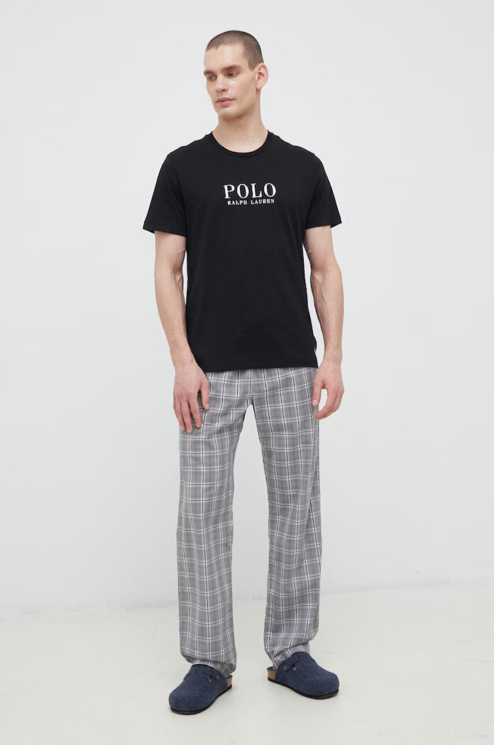 Polo Ralph Lauren Памучно горнище на пижама с къси ръкави в черно с принт 714899613