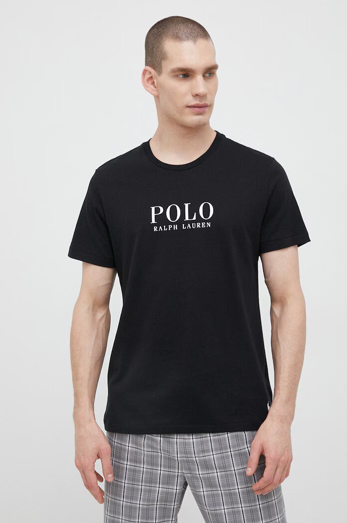 Polo Ralph Lauren Памучно горнище на пижама с къси ръкави в черно с принт 714899613