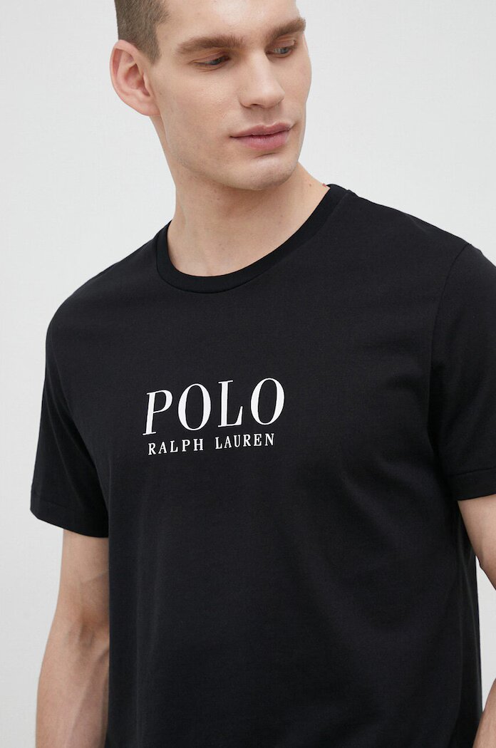 Polo Ralph Lauren Памучно горнище на пижама с къси ръкави в черно с принт 714899613