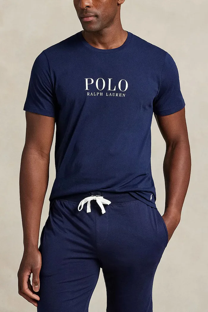 Polo Ralph Lauren Памучно горнище на пижама с къси ръкави в тъмносиньо с принт 714899613