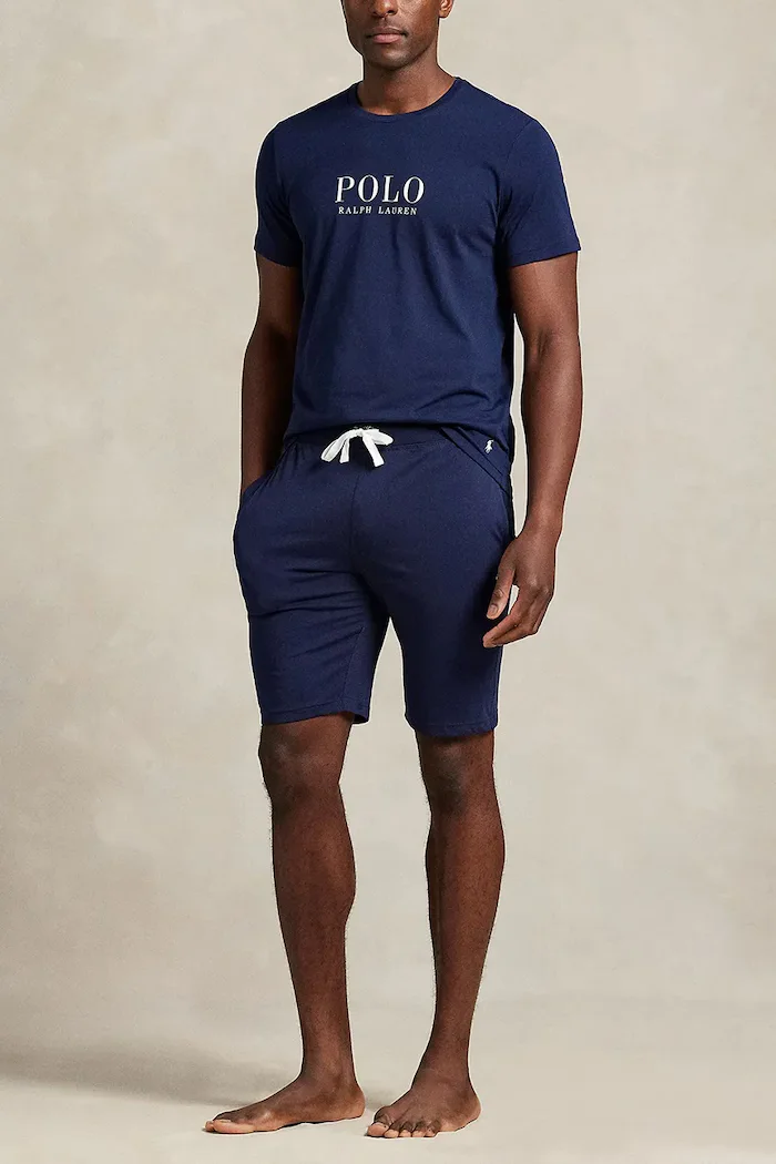 Polo Ralph Lauren Памучно горнище на пижама с къси ръкави в тъмносиньо с принт 714899613
