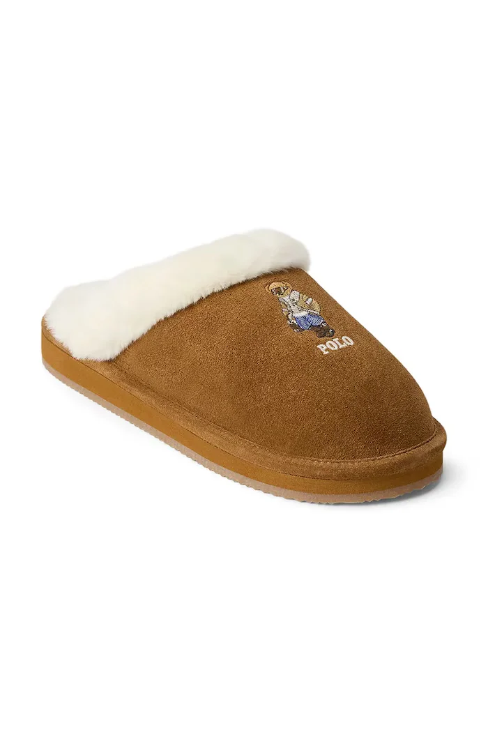 Polo Ralph Lauren пантофи дамски от велур Kayleigh Br кафяви 842P24250002