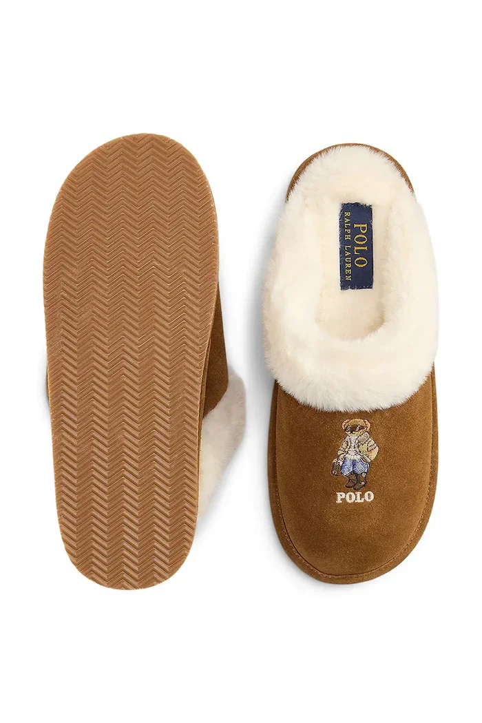 Polo Ralph Lauren пантофи дамски от велур Kayleigh Br кафяви 842P24250002