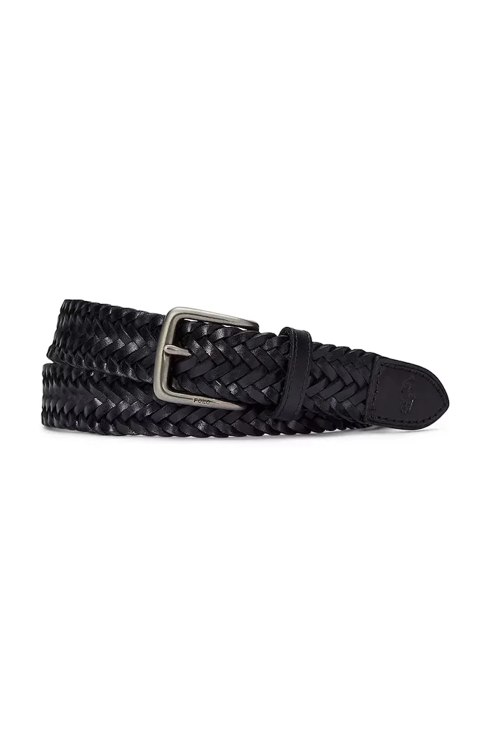 Polo Ralph Lauren плетен колан мъжки от кожа черен 405805019001