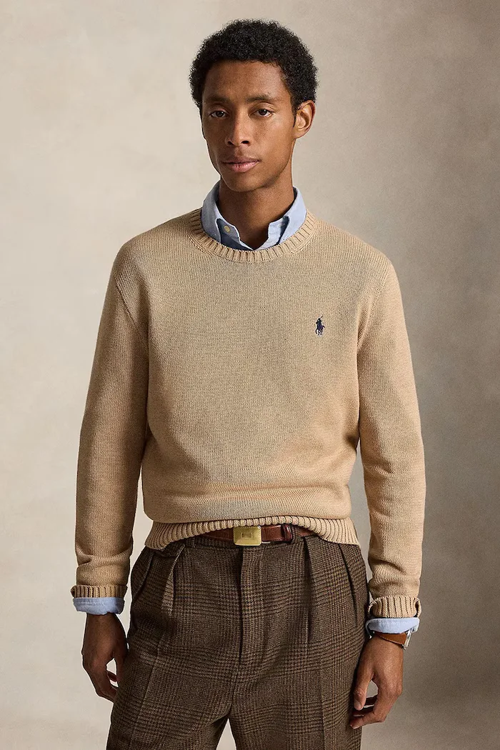 Polo Ralph Lauren пуловер мъжки от памук бежов 710810846