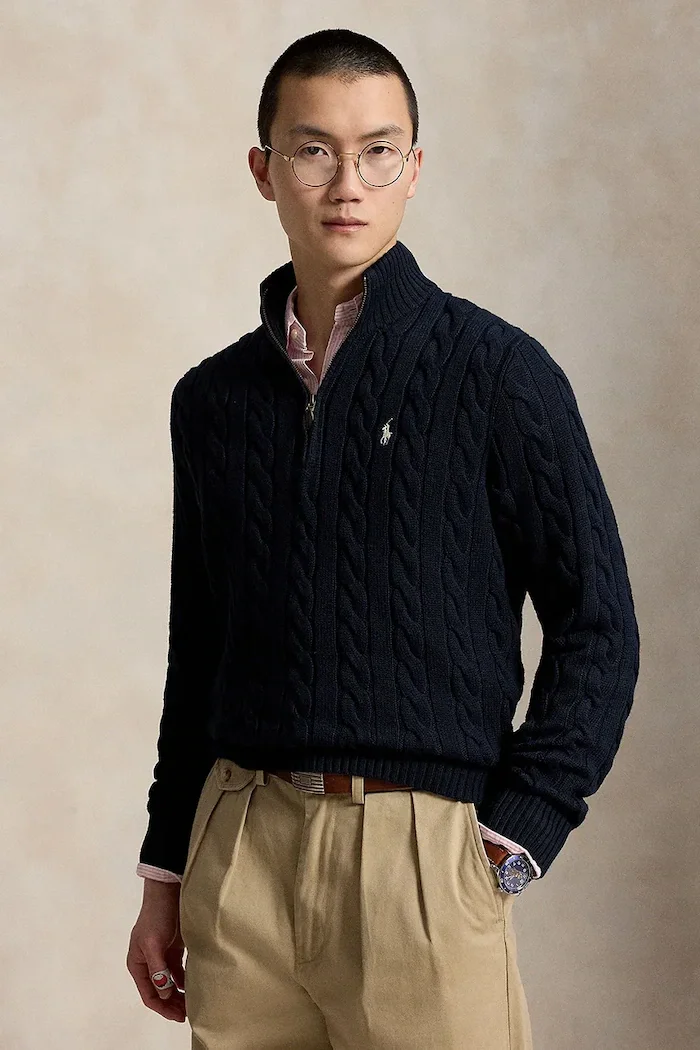 Polo Ralph Lauren пуловер мъжки от памук тъмносин 710810841