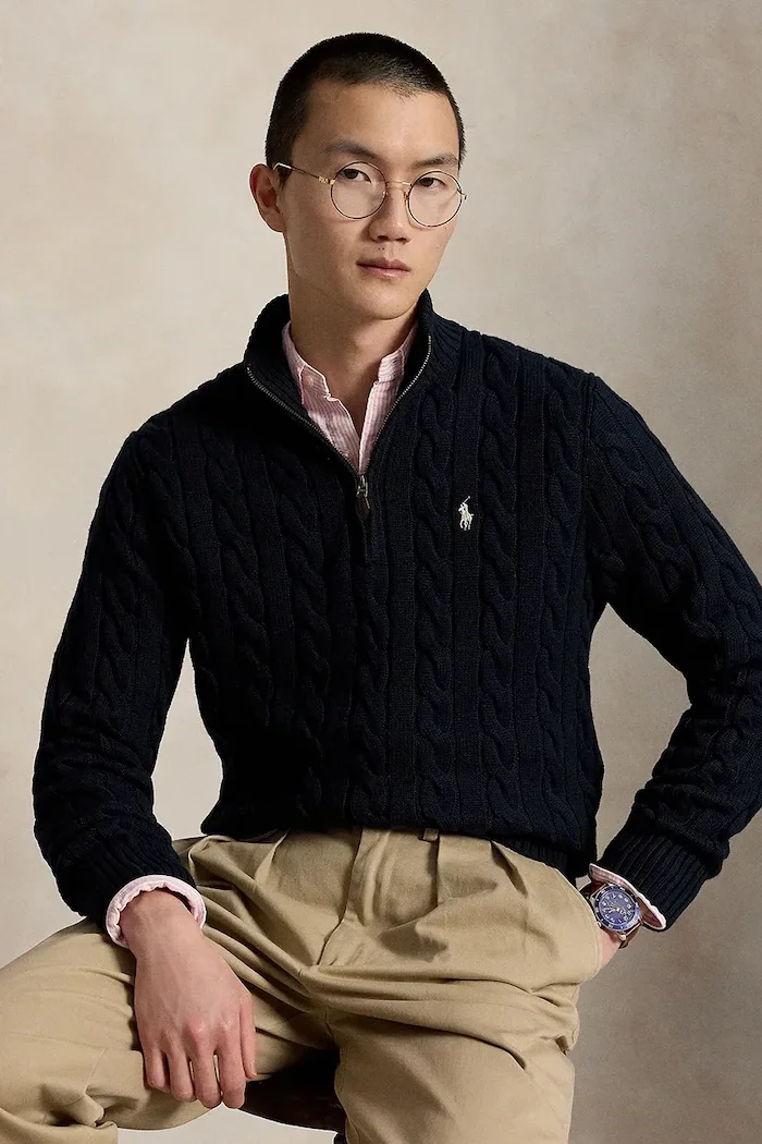 Polo Ralph Lauren пуловер мъжки от памук тъмносин 710810841