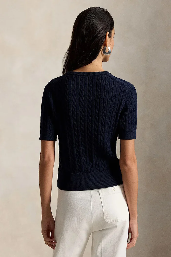 Polo Ralph Lauren пуловер с къси ръкави дамски от памук тъмносин 211B17746