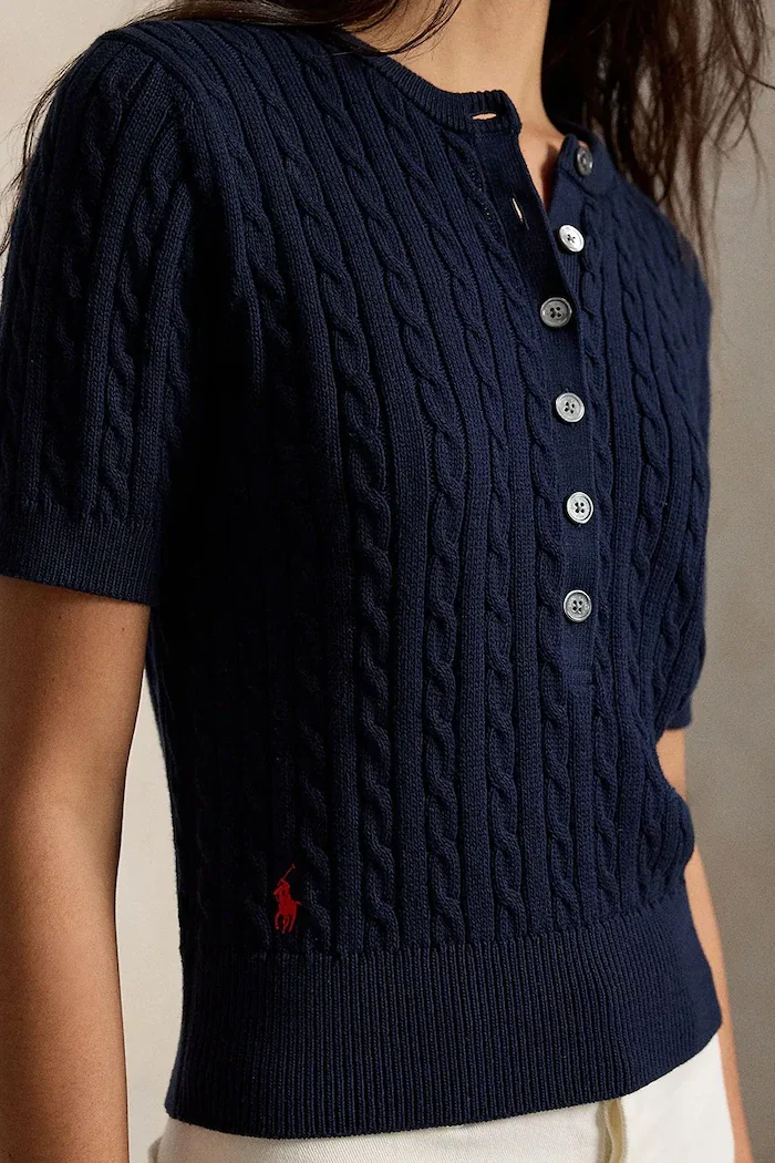 Polo Ralph Lauren пуловер с къси ръкави дамски от памук тъмносин 211B17746