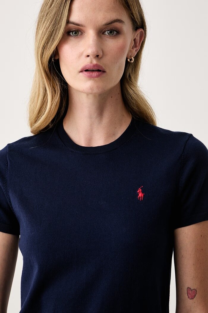 Polo Ralph Lauren пуловер с къси ръкави дамски с памук тъмносин 211971872